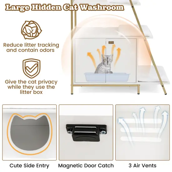 2-in-1 Large Cat Litter Box Double-Door Enclosed Cabinet with 5-Tier Shelves and 5 Soft Plush Mats {6}