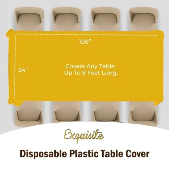 Exquisite 12-Pack Premium Plastic Tablecloth 54in. x 108in. Rectangle Plastic Table Cover Yellow {6}
