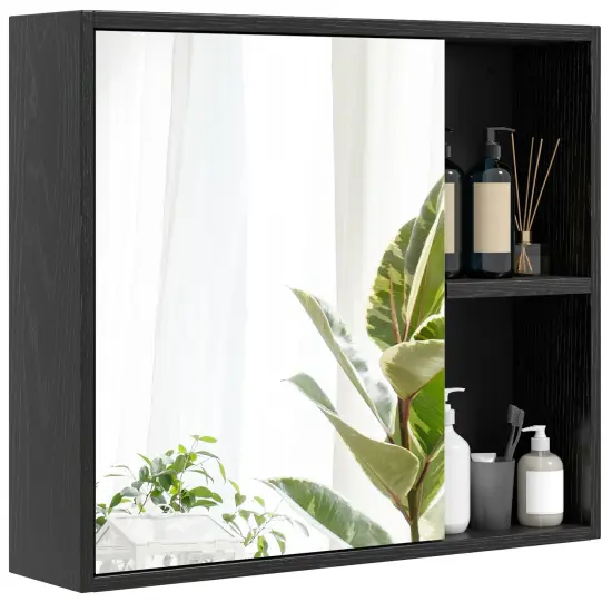 Wall Mounted Bathroom Medicine Cabinet with Single Mirror Door and 2 Inside Adjustable Shelves Black {4}