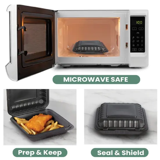 Northlight 150-Count Single Compartment Hinged Black Meal Prep/Take Out Containers - 9" {7}