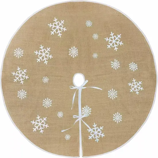 48"Christmas Tree Skirt, Natural Burlap with Brown Color for Displaying Presents {1}