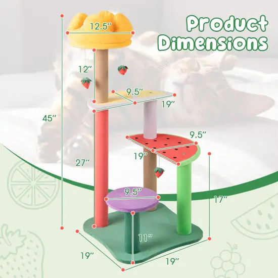 Multi-Color Plush Cat Tree with Scratching Posts and Fruit-Themed Perches {5}