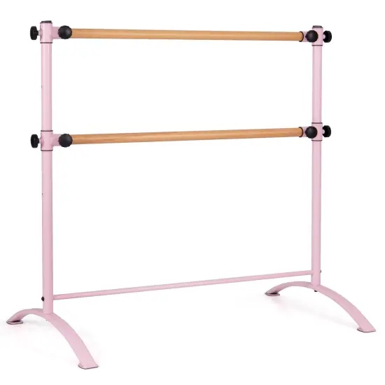 4 Foot Portable Freestanding Double Ballet Barre with 4 Level Adjustable Height Pink {1}