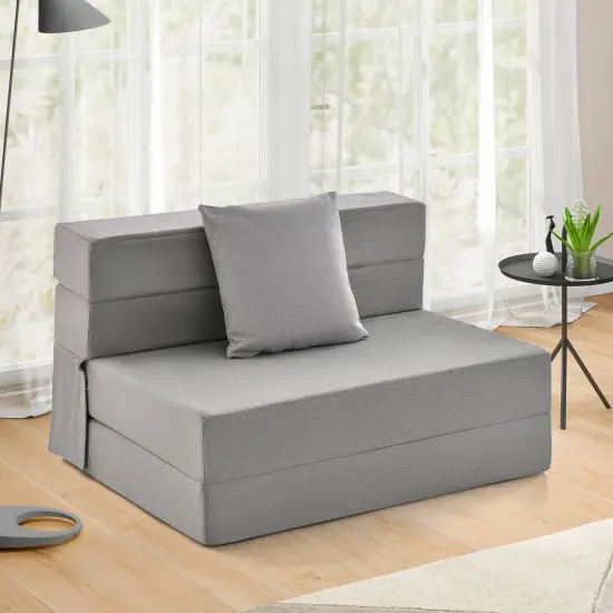 Faux Linen Tri Fold Sofa Bed with Ergonomic Pillow and Customizable Comfort Light Gray {2}