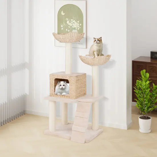 48 Inch Tall Cattail Cat Tower with 5 Full-Wrapped Scratching Posts and Soft Padded Cushions {3}