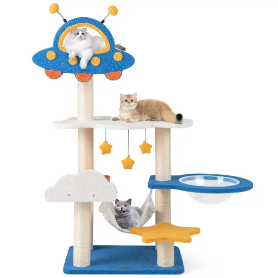 7-Layer Tall Cat Tree with UFO-Shaped Top Perch and Fully-Wrapped Sisal Scratching Posts {4}
