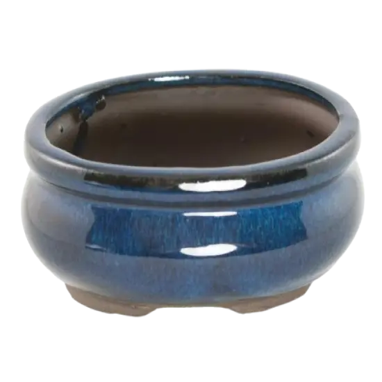 Oval Mame Shohin Bonsai / Succulent Pot + Mesh 5"x 4"x 2" - Blue Stain Glazed {2}