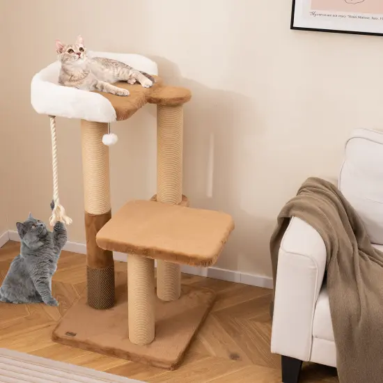 44 inches Modern Cat Tree with Scratching Posts and Dangling Ball {2}