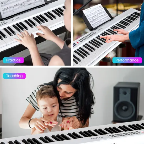 88 Key Foldable Electronic Keyboard Piano with Wireless MIDI Suitable for Kids, Teenagers and Adult White {5}