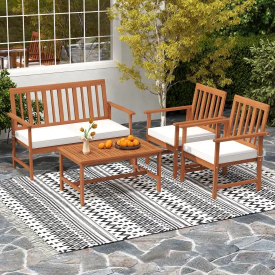 4 Pieces Acacia Wood Conversation Set with Two Armchairs Ideal for Outdoor Use {6}