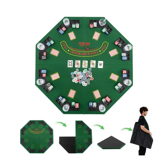 Felt Folding Portable Poker Table Top with Cup Holders and Chip Trays Green {4}