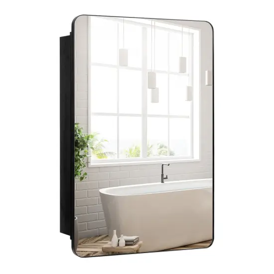 Black Aluminum Bathroom Cabinet with Mirrored Door, Adjustable Shelves and Waterproof Frame {4}