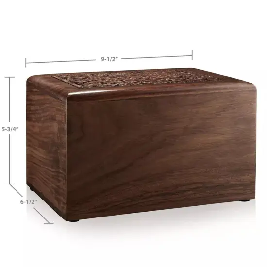 Rosewood Hand-Carved Floral Wood Memorial Cremation Box with Velvet Bag - XL {3}
