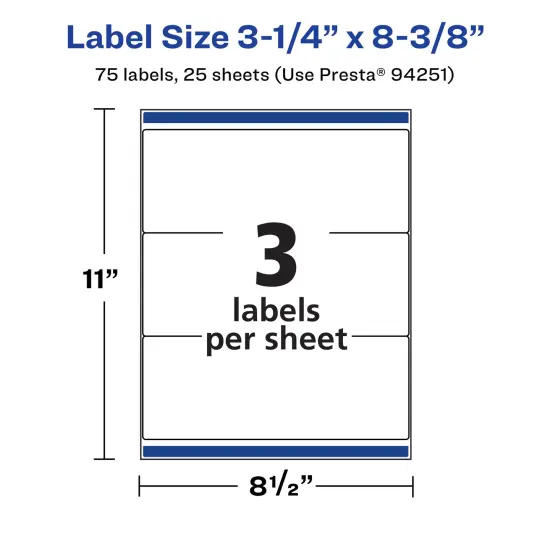 Avery Matte White Rectangle Labels, 3-1/4" x 8-3/8" {5}