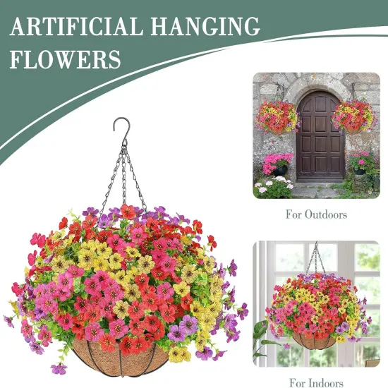 Artificial Flowers Hanging Plants in Basket {5}