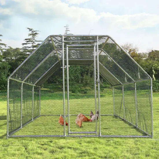 Grey Large Walk In Chicken Coop with Lockable Steel Door and PVC Coated Hexagonal Wire Mesh {6}
