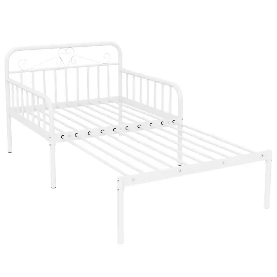 Twin Size Extendable Metal Daybed with Guardrails and Armrests White {3}