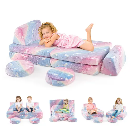 Flannel Kids Play Couch Set and 6-Piece Glow-in-the-Dark Modular Sofa Multicolor {4}