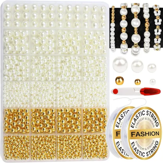 2136PCS Beads for Bracelets Pearl Bracelet Making Kit Friendship Bracelet Kits Bracelet Bead Kits Small Pearl Beads and Gold Beads Beading Kit for Bracelets Jewelry Making Kit {1}