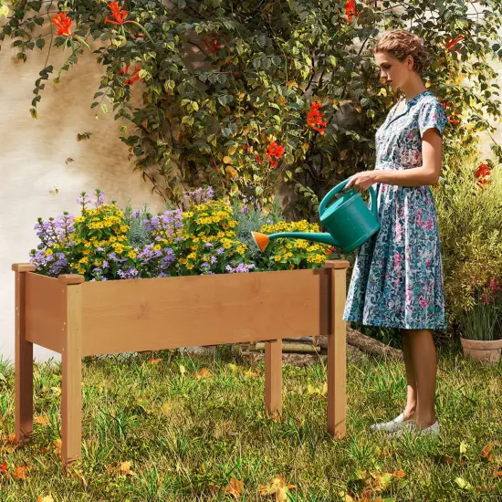 Brown Fir Wood Raised Garden Bed with Liner and Drainage Holes {2}