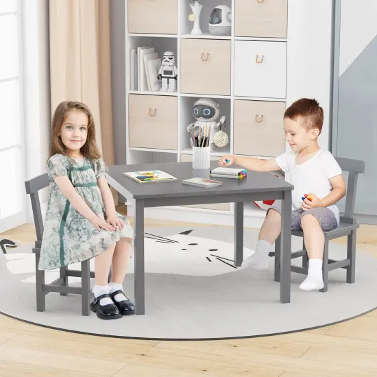 3 Pieces Wooden Children Furniture Set Including 2 Armless Chair and 1 Table Gray {3}