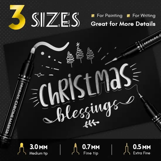 3Pcs Liquid Chrome Paint Markers, Oil-based Permanent Chrome Maker, Gloss Mirror Marker Repairing, Reflective Metallic Pen Markers for Touch Up Model Painting DIY Art Projects, Silver {2}