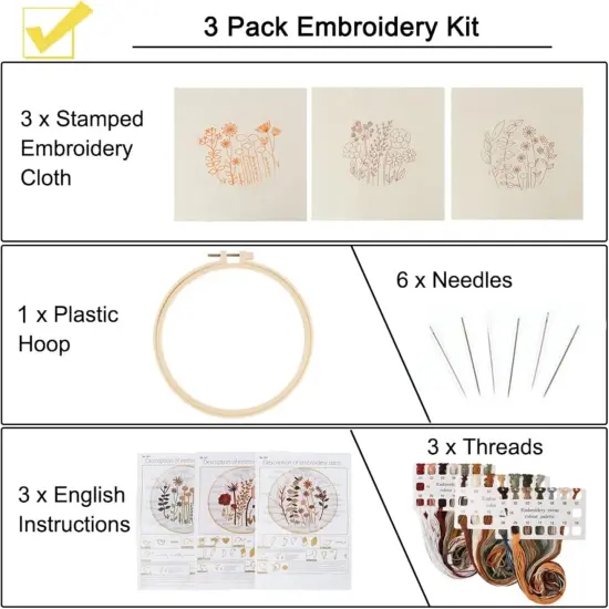3 Pcs Embroidery Kit for Beginners Adults Cross Stitch Kit with Easy Stamped Flower Pattern {4}