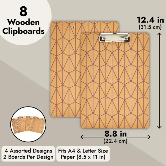 8 Pack Cute Clipboards Bulk Supply with Low Profile Clip - Wooden Clip Boards for Office, School, Classroom, Fits Letter Size 8.5x11 and A4 Paper (8.8 x 12.4 in) Brown {4}