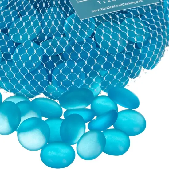 Flat Marbles Vase Filler - 0.68 Lb (70 pcs) Aqua Glass Pebbles Vases - Clear Glass Stones for Vases - Flat Glass Marble for Craft and Home décor - Aquarium Glass Marble Filler {3}