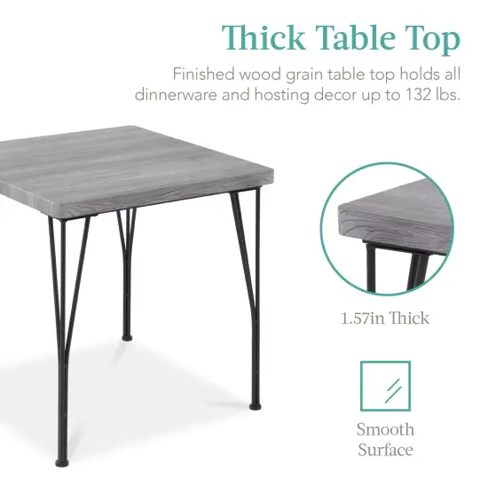 Best Choice Products 3-Piece Indoor Metal Wood Square Dining Table, Furniture Set w/ 2 Chairs Gray {2}