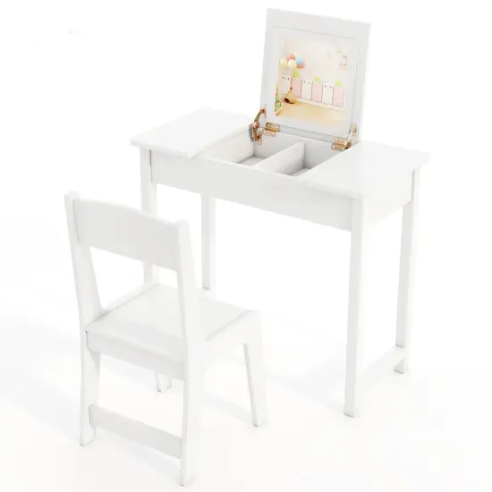MDF Vanity Table and Chair Set with Acrylic Mirror and Storage White {4}