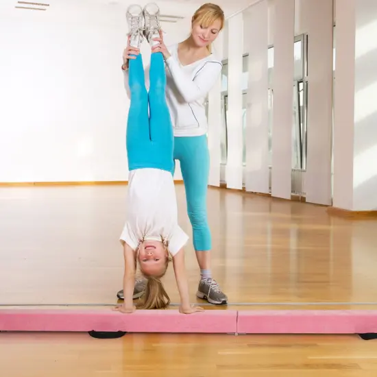 8 Feet Portable Folding Gymnastic Balance Beam with Solid Wood Base Ideal for Walkover or Cartwheel Light Pink {6}