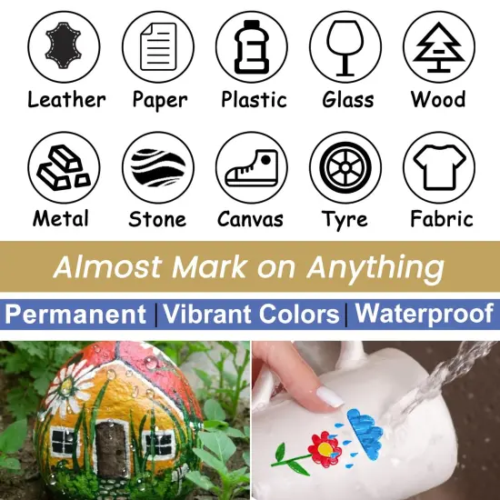 Overseas Black Paint Pens Paint Markers - Permanent Acrylic Markers 12 Pack, Water-Based, Quick Dry, Waterproof Paint Marker Pen for Rock, Wood, Plastic, Metal, Canvas, Glass, Fabric, Mugs. Medium Tip {3}