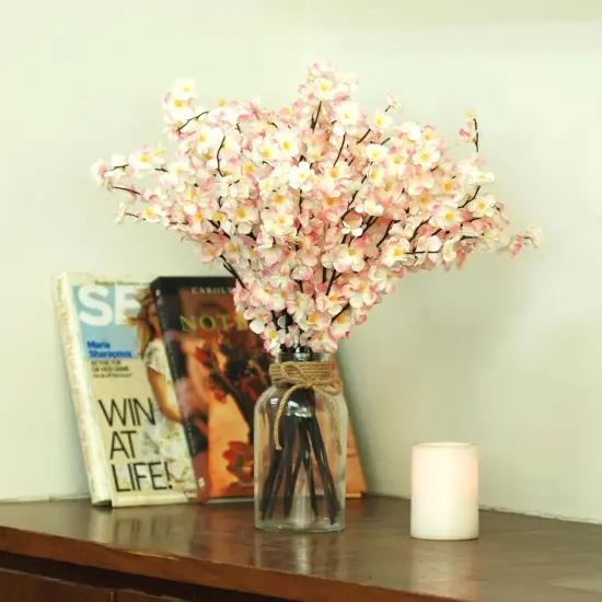 8 PCS 20" Artificial Blush/Pink Cherry Blossoms Bushes (Fake Faux Silk Flower Branches {3}