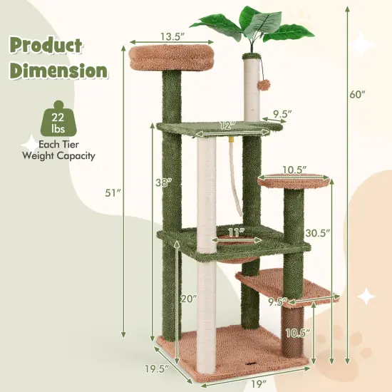 Multilevel Cat Tree with Rope Plush Perch Toy Bed and Scratching Posts {5}