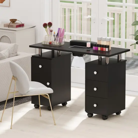 Manicure Table with Dust Collector, Storage and Wrist Rest Cushion Black {3}