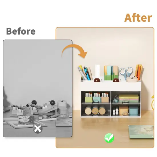 Pen Organizer with 4 Drawer, Multi-Functional Pencil Holder for Desk, Desk Organizers and Accessories with 4 Compartments + Drawer for Office Art Supplies (White) {4}