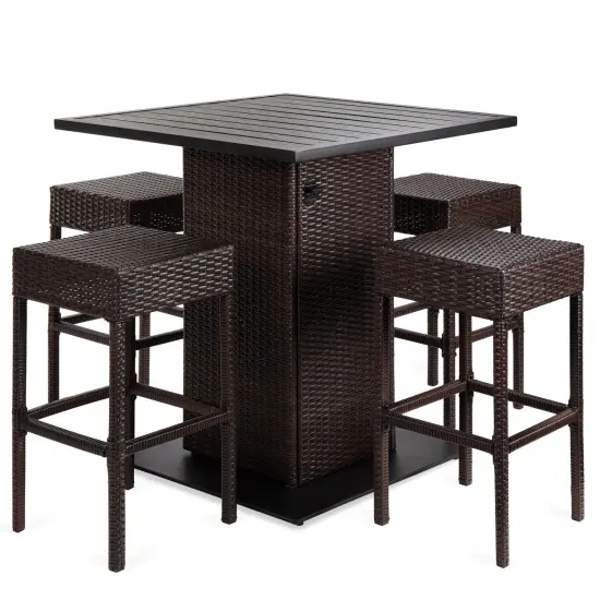 Best Choice Products 5-Piece Patio Wicker Bar Set w/ Built-In Bottle Opener, Hidden Storage Shelf, 4 Stools Black {7}