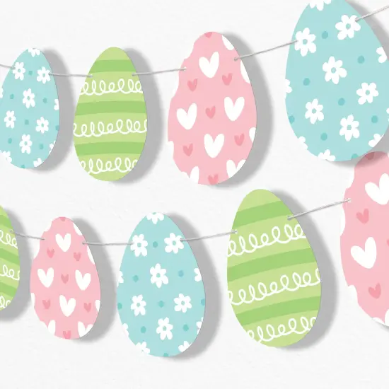 Big Dot of Happiness Easter Egg Garland Banner, Colorful Spring Hanging Decorations, Happy Easter Party Banner, 30 Feet of Cord, 15 Double-Sided Pastel Eggs {1}