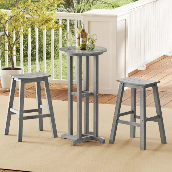 HDPE Round Outdoor Patio Bar Table with Stainless Steel Frame Gray {3}