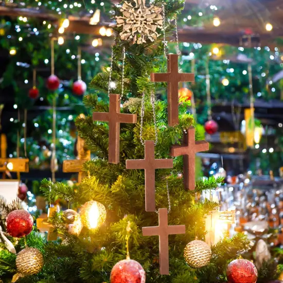 Bright Creations 50-Pack Mini Wooden Cross Keychains Bulk for Christian Party Favors, Easter Crafts, Necklace and Bracelet Charms for Jewelry Making (1.2x1.7 in) Brown {2}