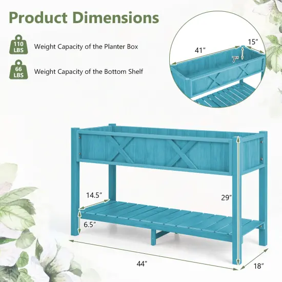 HIPS Raised Planter Box with Bottom Shelf and Drainage System Blue {5}