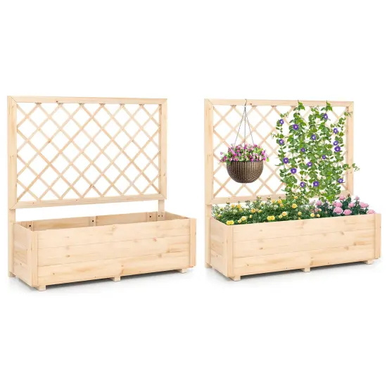 Costway 1/2 PCS 40" Wooden Raised Garden Bed with Lattice Trellis for Climbing Vine Flower {8}