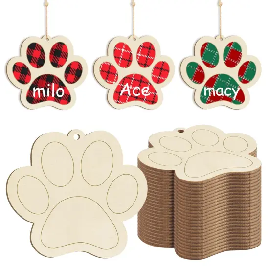 Wooden Dog Paw-Shaped Ornaments to Paint Dog House Decoration Cutouts Unfinished 24PCS, DIY Blank Unfinished Wood Discs Ornament for Pet Theme Party Crafts Hanging Christmas Thanksgiving Decoration {1}