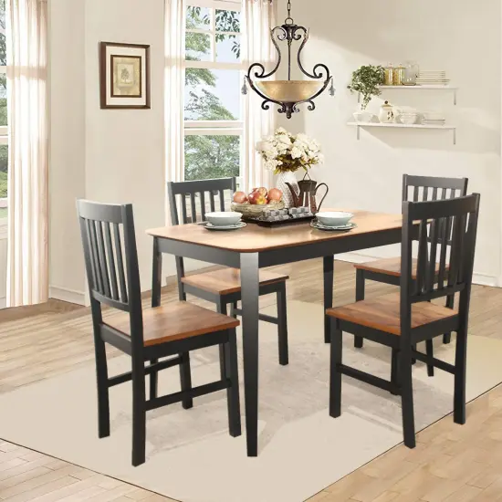 Costway 5PCS Mid Century Modern Black 29.5'' Dining Table Set 4 Chairs W/Wood Legs Kitchen Furniture {4}