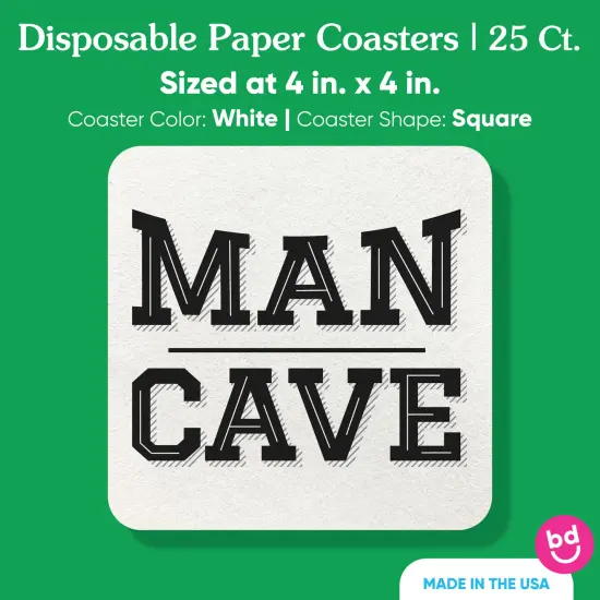 Big Dot of Happiness 25 Ct Man Cave Drink Coasters, 4-Inch Disposable Square Paper Coasters for Home Bar Accessories or Birthday Party {5}