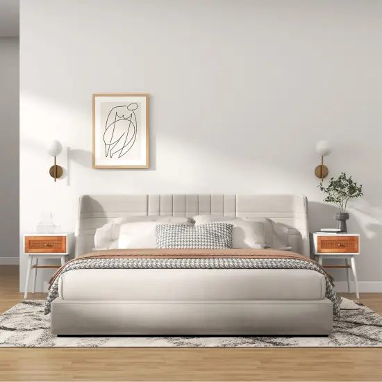 Costway Nightstand Modern Bedside End Table with Storage Drawer & Solid Wood Legs {5}