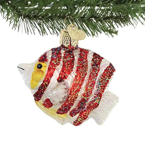 Old World Christmas 2.5 Inch Peppermint Angelfish Christmas Tree Ornament , Ornament Ocean Aquatic Red {3}