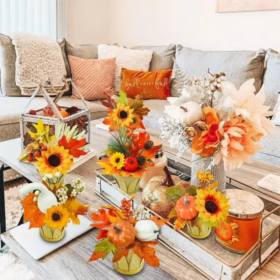 2 Pieces Artificial Fall Potted Flowers, Small Fall Fake Plant {5}