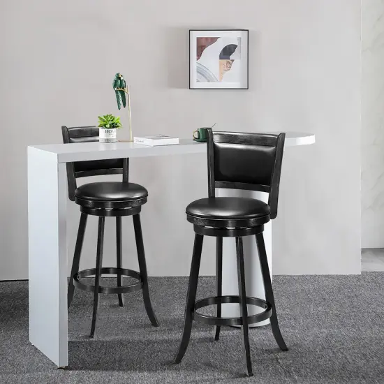 Costway Set of 2 29'' Swivel Bar Height Stool Wood Dining Chair Barstool Black {4}